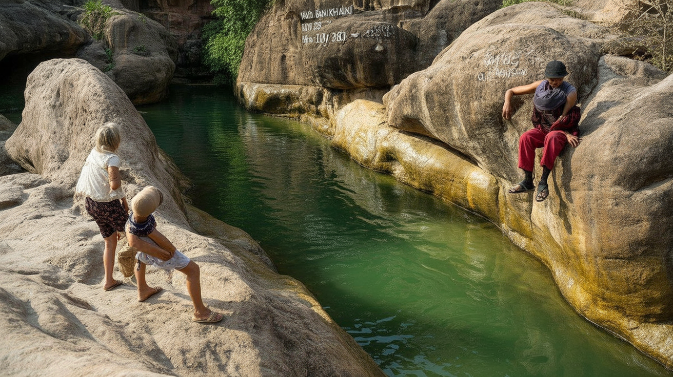 The main pools at Wadi Bani Khalid — fed by a perennial spring, turquoise in the sunlight, cold even in summer
